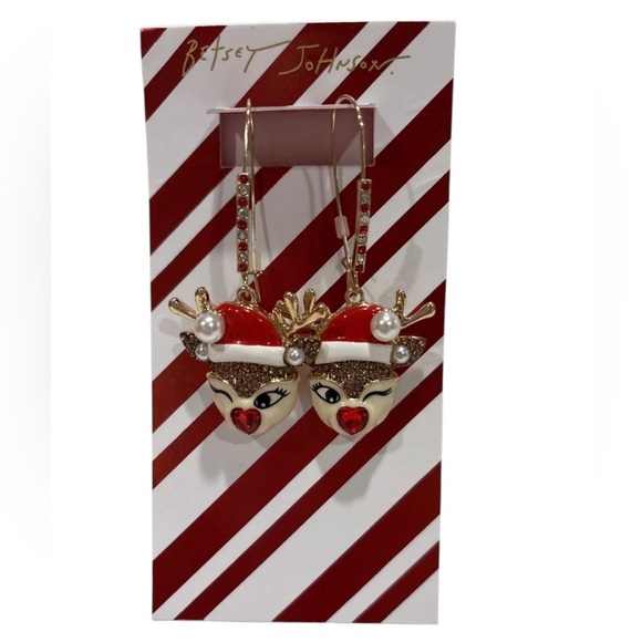 BETSEY JOHNSON SET Christmas Rudolph Reindeer Bracelet Earrings & Ring NEW NWT - Picture 14 of 16